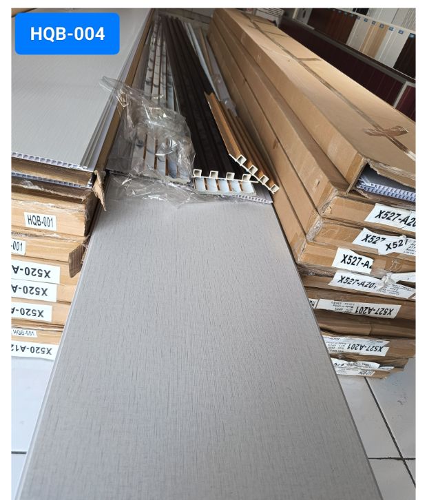 PVC wall panel HQB-004 abu terang tekstur linen, Blitar