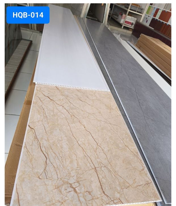 PVC wall panel HQB-014 marmer cream dengan urat coklat, Blitar